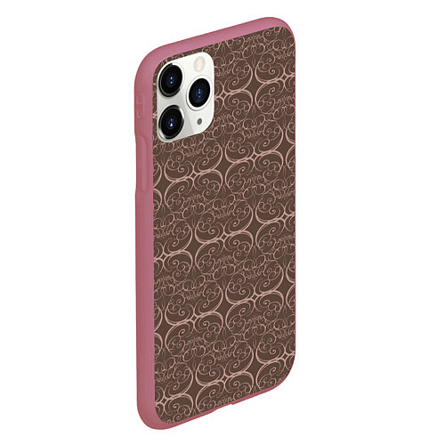 Чехол iPhone 11 Pro матовый Brown tracery / 3D-Малиновый – фото 2