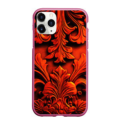 Чехол iPhone 11 Pro матовый Объемные оранжевые узоры, цвет: 3D-малиновый