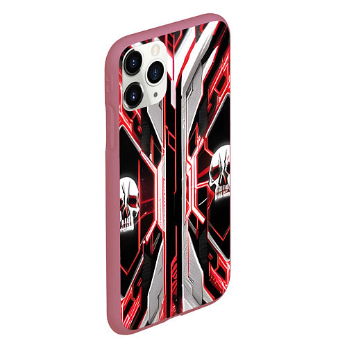 Чехол iPhone 11 Pro матовый Красные кибер черепа / 3D-Малиновый – фото 2