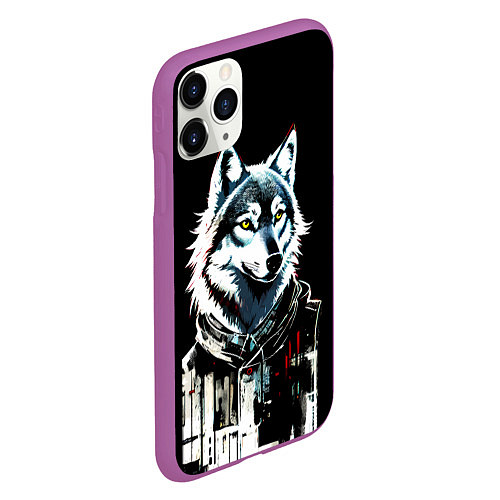 Чехол iPhone 11 Pro матовый Волк - графика / 3D-Фиолетовый – фото 2