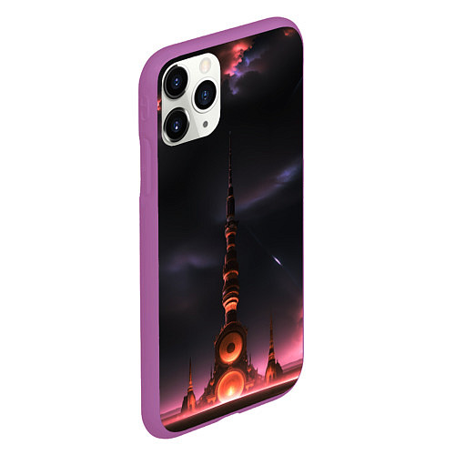 Чехол iPhone 11 Pro матовый Сай фай башня на другой планете / 3D-Фиолетовый – фото 2