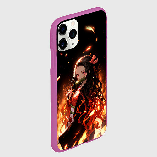 Чехол iPhone 11 Pro матовый Незуко и пламя - клинок / 3D-Фиолетовый – фото 2