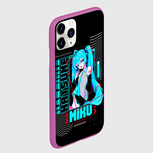 Чехол iPhone 11 Pro матовый Девочка Хацуне Мику / 3D-Фиолетовый – фото 2