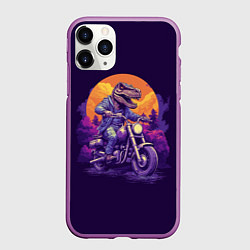 Чехол iPhone 11 Pro матовый Динозавр на мотоцикле, цвет: 3D-фиолетовый
