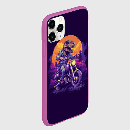 Чехол iPhone 11 Pro матовый Динозавр на мотоцикле / 3D-Фиолетовый – фото 2