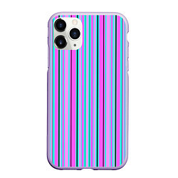 Чехол iPhone 11 Pro матовый Розово-голубой неновый полосатый узор, цвет: 3D-светло-сиреневый
