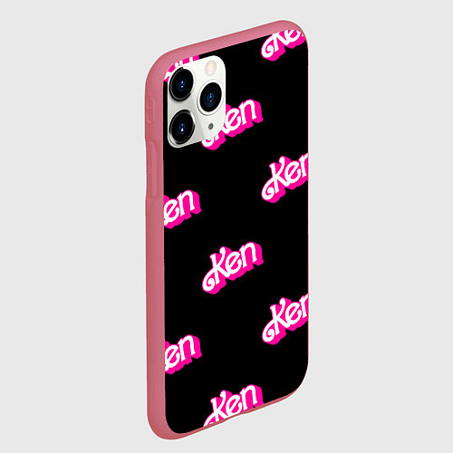 Чехол iPhone 11 Pro матовый Логотип Кен - патерн / 3D-Малиновый – фото 2