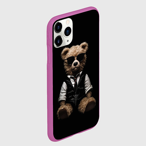 Чехол iPhone 11 Pro матовый Плюшевый мишка в очках / 3D-Фиолетовый – фото 2