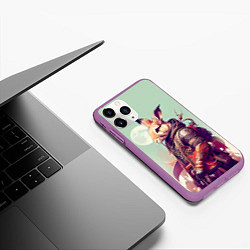 Чехол iPhone 11 Pro матовый Заяц на фоне луны - фантазия - нейросеть, цвет: 3D-фиолетовый — фото 2