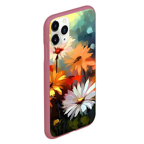 Чехол iPhone 11 Pro матовый Маслянные ромашки / 3D-Малиновый – фото 2