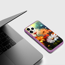 Чехол iPhone 11 Pro матовый Маслянные ромашки, цвет: 3D-фиолетовый — фото 2