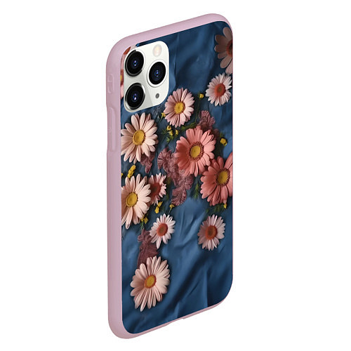 Чехол iPhone 11 Pro матовый Хризантемы на джинсе / 3D-Розовый – фото 2