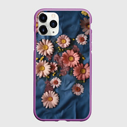Чехол iPhone 11 Pro матовый Хризантемы на джинсе, цвет: 3D-фиолетовый