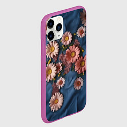 Чехол iPhone 11 Pro матовый Хризантемы на джинсе, цвет: 3D-фиолетовый — фото 2