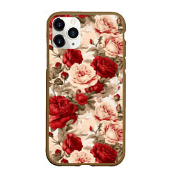 Чехол iPhone 11 Pro матовый Розы паттерн, цвет: 3D-коричневый