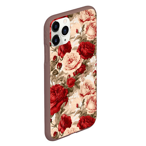 Чехол iPhone 11 Pro матовый Розы паттерн / 3D-Коричневый – фото 2