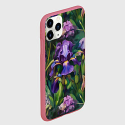 Чехол iPhone 11 Pro матовый Ирисы паттерн, цвет: 3D-малиновый — фото 2