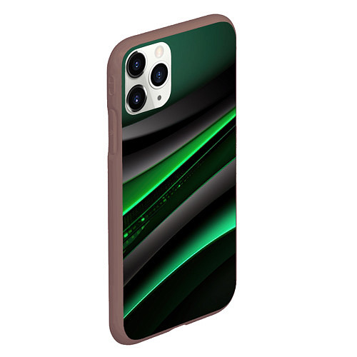 Чехол iPhone 11 Pro матовый Black green line / 3D-Коричневый – фото 2