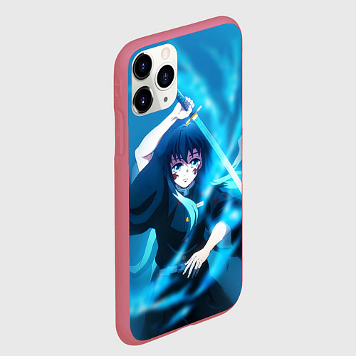 Чехол iPhone 11 Pro матовый Клинок рассекающий демонов: Токито / 3D-Малиновый – фото 2