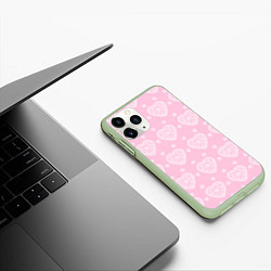 Чехол iPhone 11 Pro матовый Розовое кружево сердечки, цвет: 3D-салатовый — фото 2