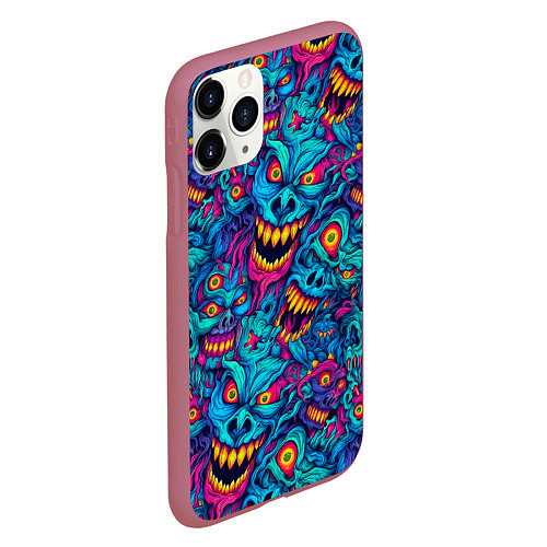 Чехол iPhone 11 Pro матовый Неоновые монстры - graffiti art style pattern / 3D-Малиновый – фото 2