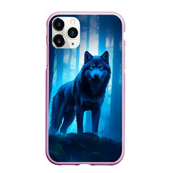Чехол iPhone 11 Pro матовый Волк в ночном лесу, цвет: 3D-розовый