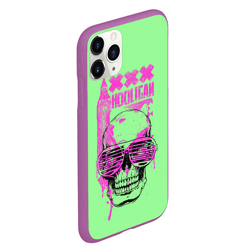 Чехол iPhone 11 Pro матовый Hooligan - skull / 3D-Фиолетовый – фото 2