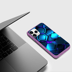 Чехол iPhone 11 Pro матовый Объемные неоновые плиты, цвет: 3D-фиолетовый — фото 2