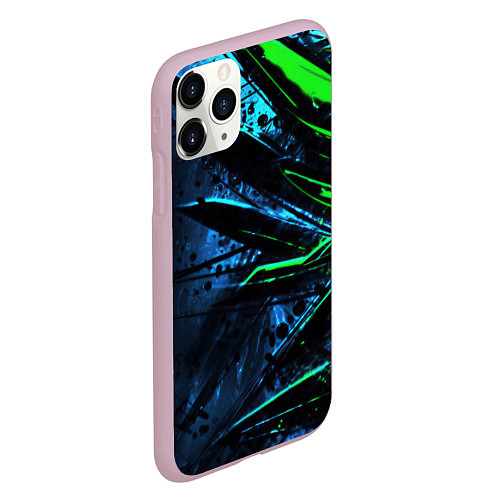 Чехол iPhone 11 Pro матовый Black green abstract / 3D-Розовый – фото 2