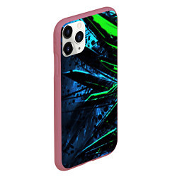 Чехол iPhone 11 Pro матовый Black green abstract, цвет: 3D-малиновый — фото 2