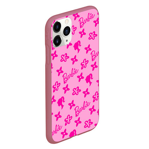 Чехол iPhone 11 Pro матовый Барби паттерн розовый / 3D-Малиновый – фото 2