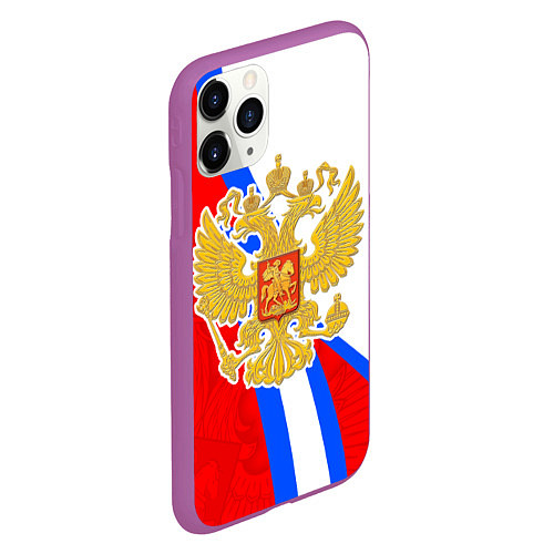 Чехол iPhone 11 Pro матовый Герб РФ - Российский триколор / 3D-Фиолетовый – фото 2