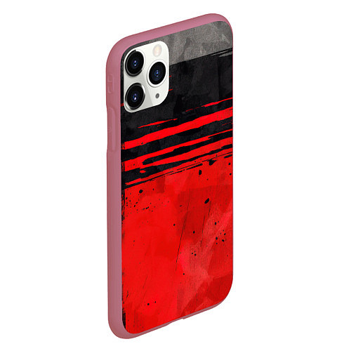 Чехол iPhone 11 Pro матовый Black red texture / 3D-Малиновый – фото 2