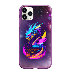 Чехол iPhone 11 Pro матовый Space dragon - neon glow - neural network