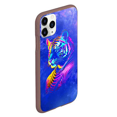 Чехол iPhone 11 Pro матовый Neon tiger - neural network / 3D-Коричневый – фото 2