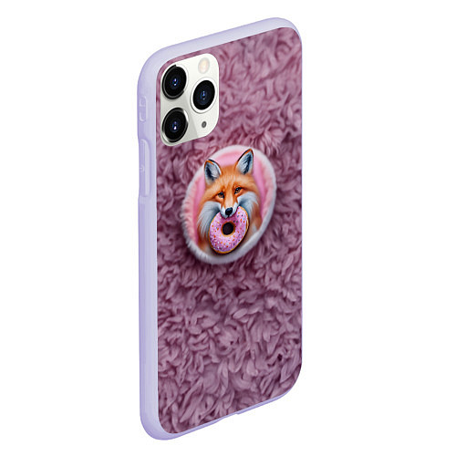 Чехол iPhone 11 Pro матовый Мордочка лисы с пончиком / 3D-Светло-сиреневый – фото 2