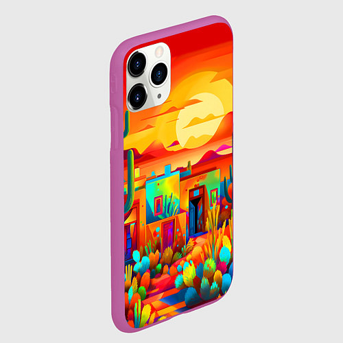 Чехол iPhone 11 Pro матовый Мексиканский янтарный закат в пустыне / 3D-Фиолетовый – фото 2