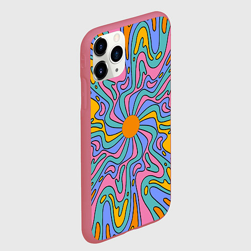 Чехол iPhone 11 Pro матовый Абстрактный психоделический рисунок / 3D-Малиновый – фото 2