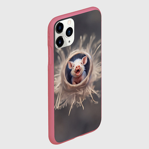 Чехол iPhone 11 Pro матовый Мордочка забавного поросёнка / 3D-Малиновый – фото 2