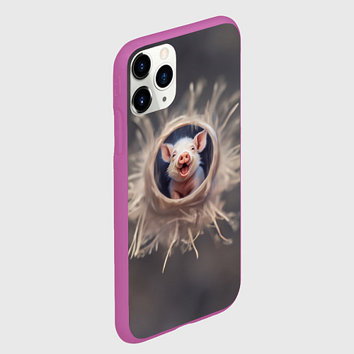 Чехол iPhone 11 Pro матовый Мордочка забавного поросёнка / 3D-Фиолетовый – фото 2