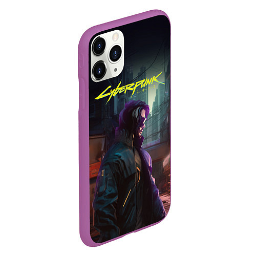 Чехол iPhone 11 Pro матовый Cyberpunk 2077 - Keanu Reeves / 3D-Фиолетовый – фото 2