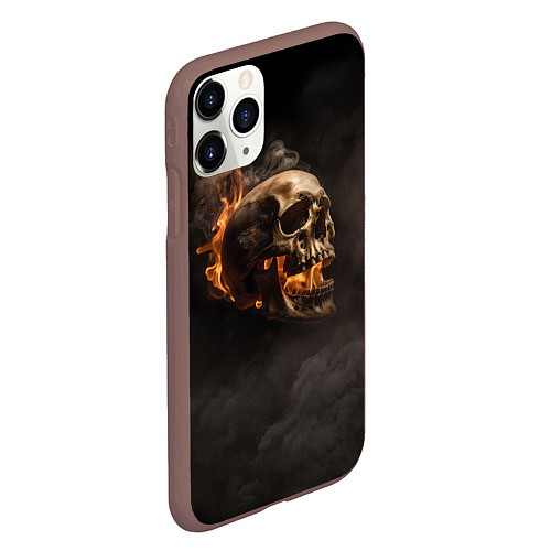 Чехол iPhone 11 Pro матовый Горящий череп в дыму / 3D-Коричневый – фото 2