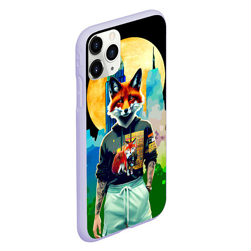 Чехол iPhone 11 Pro матовый Лис на фоне луны - ночной Нью-Йорк / 3D-Светло-сиреневый – фото 2