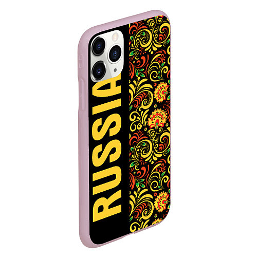 Чехол iPhone 11 Pro матовый Russia хохлома / 3D-Розовый – фото 2