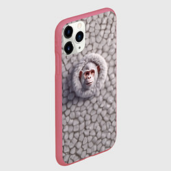Чехол iPhone 11 Pro матовый Забавная белая обезьяна, цвет: 3D-малиновый — фото 2