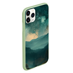 Чехол iPhone 11 Pro матовый Космическая ночь в горах, цвет: 3D-салатовый — фото 2