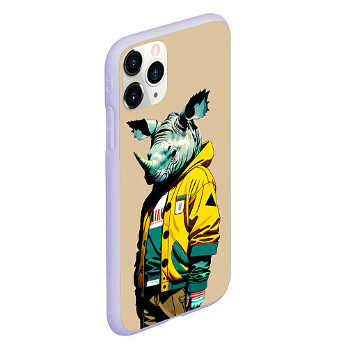 Чехол iPhone 11 Pro матовый Dude rhino - urban style / 3D-Светло-сиреневый – фото 2