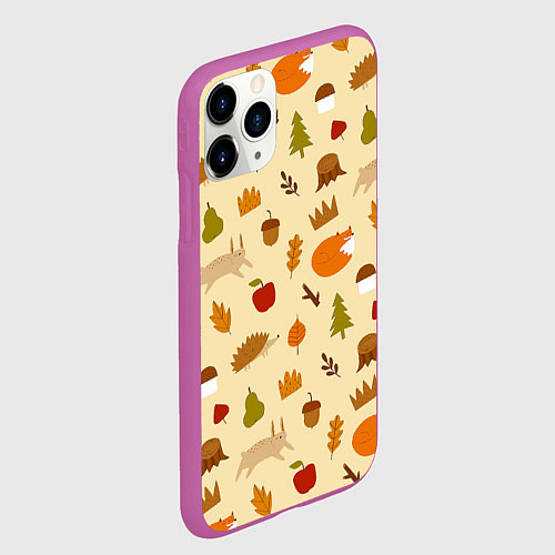 Чехол iPhone 11 Pro матовый Паттерн - осень / 3D-Фиолетовый – фото 2