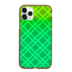 Чехол iPhone 11 Pro матовый Желто-зеленый градиентный фон с геометрическим узо, цвет: 3D-коричневый