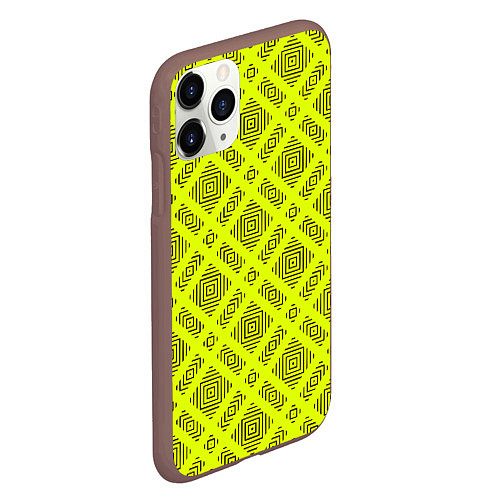 Чехол iPhone 11 Pro матовый Черный геометрический орнамент на желтом фоне / 3D-Коричневый – фото 2